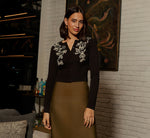 Floral Embroidered Cardigan Sweater In Black Cream 1