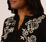 Floral Embroidered Cardigan Sweater In Black Cream 5