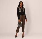 Floral Embroidered Cardigan Sweater In Black Cream 3