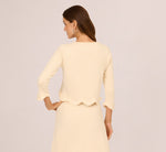 Three Quarter Sleeve Scallop Fringe Sweater In Cream 7