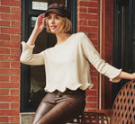 Three Quarter Sleeve Scallop Fringe Sweater In Cream 1