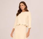 Three Quarter Sleeve Scallop Fringe Sweater In Cream 4