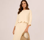 Three Quarter Sleeve Scallop Fringe Sweater In Cream 2