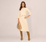 Three Quarter Sleeve Scallop Fringe Sweater In Cream 3