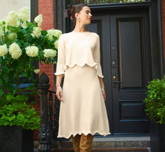 Sweater Knit Scalloped A Line Midi Skirt In Cream