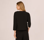 Three Quarter Sleeve Drop Shoulder Rib Knit Top In Black 7
