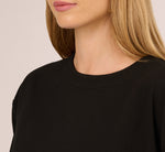 Three Quarter Sleeve Drop Shoulder Rib Knit Top In Black 5
