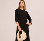 Three Quarter Sleeve Drop Shoulder Rib Knit Top In Black 2