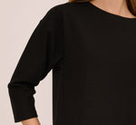 Three Quarter Sleeve Drop Shoulder Rib Knit Top In Black 6