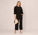 Three Quarter Sleeve Drop Shoulder Rib Knit Top In Black 3