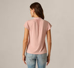 Flutter Sleeve Tie Collar Yoke Top In Rose Dust 6