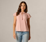 Flutter Sleeve Tie Collar Yoke Top In Rose Dust 3
