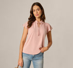 Flutter Sleeve Tie Collar Yoke Top In Rose Dust 1
