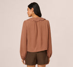 Long Sleeve Embroidered Eyelet Top In Acorn 7