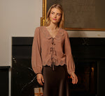 Long Sleeve Embroidered Eyelet Top In Acorn 1