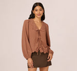 Long Sleeve Embroidered Eyelet Top In Acorn 4