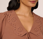 Long Sleeve Embroidered Eyelet Top In Acorn 5