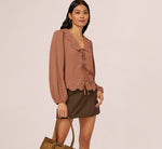 Long Sleeve Embroidered Eyelet Top In Acorn 2