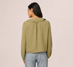Long Sleeve Embroidered Eyelet Top In Matcha Green 6