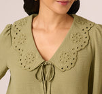 Long Sleeve Embroidered Eyelet Top In Matcha Green 4