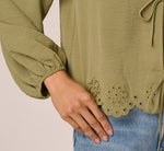 Long Sleeve Embroidered Eyelet Top In Matcha Green 5