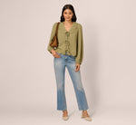 Long Sleeve Embroidered Eyelet Top In Matcha Green 2