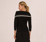 Off Shoulder Bow Collar Sweater In Black Ivory 6