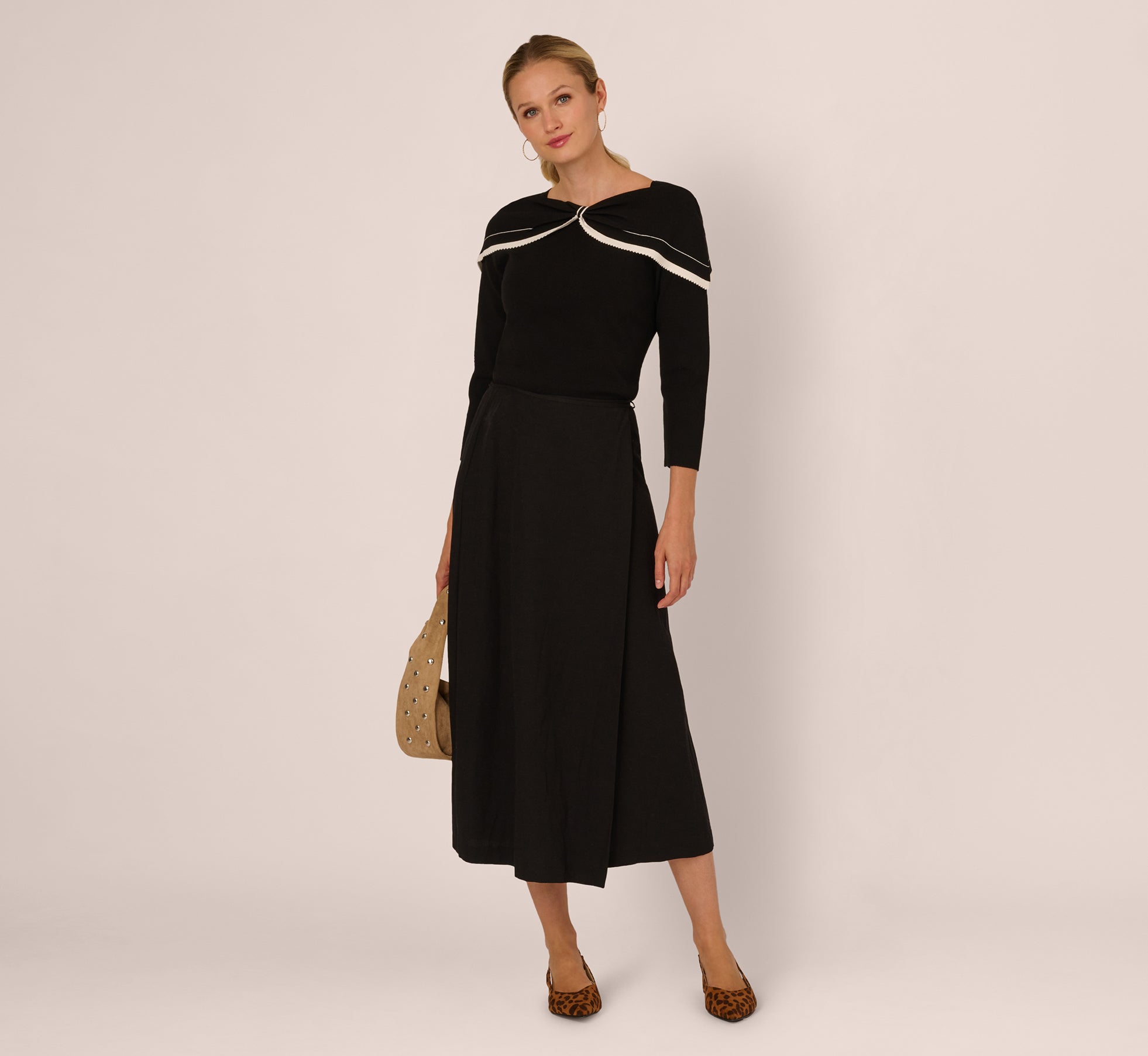 adrianna papell women's off-the-shoulder bow-sleeve dress Black Off Shoulder Bow Collar Sweater