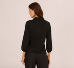 Three Quarter Sleeve Pearly Bow Blouse In Black 7