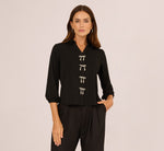 Three Quarter Sleeve Pearly Bow Blouse In Black 4