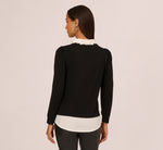 Long Sleeve Petal Collar Twofer Sweater In Black Ivory 6