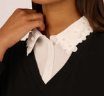 Long Sleeve Petal Collar Twofer Sweater In Black Ivory 4