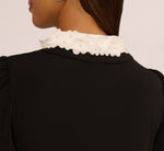 Long Sleeve Petal Collar Twofer Sweater In Black Ivory 5