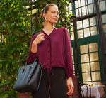 Long Sleeve Silky Buttoned Blouse In Raisin 1