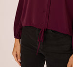 Long Sleeve Silky Buttoned Blouse In Raisin 5
