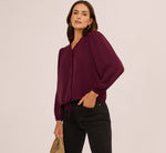 Long Sleeve Silky Buttoned Blouse In Raisin 2