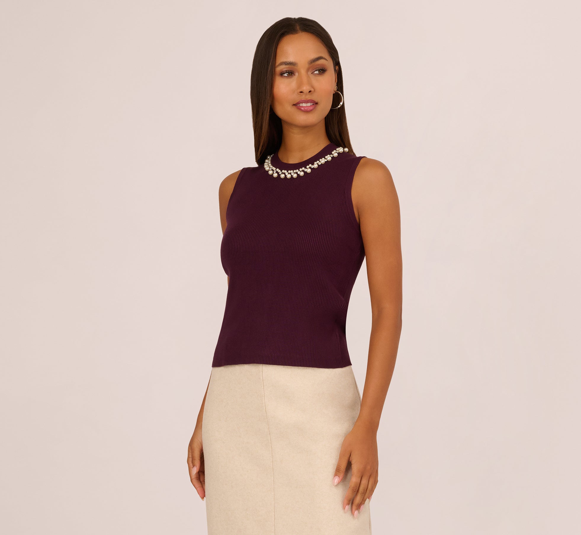 Purple Pearly Collar Tank Sweater - Adrianna Papell
