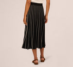 Pleated Pinstriped Knit Midi Skirt In Black Cream 6