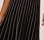 Pleated Pinstriped Knit Midi Skirt In Black Cream 1