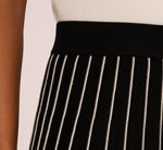 Pleated Pinstriped Knit Midi Skirt In Black Cream 2