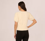 Short Sleeve Pearly Fuzzy Sweater In Cream 6