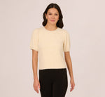 Short Sleeve Pearly Fuzzy Sweater In Cream 3