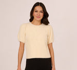 Short Sleeve Pearly Fuzzy Sweater In Cream 1