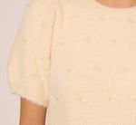 Short Sleeve Pearly Fuzzy Sweater In Cream 5