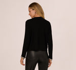 Long Sleeve Pearly Trim  Cardigan Sweater In Black 6