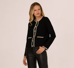 Long Sleeve Pearly Trim  Cardigan Sweater In Black 3