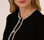 Long Sleeve Pearly Trim  Cardigan Sweater In Black 4