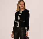Long Sleeve Pearly Trim  Cardigan Sweater In Black 1