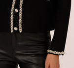 Long Sleeve Pearly Trim  Cardigan Sweater In Black 5