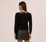 Long Sleeve Pearly Beaded Collar Sweater In Black 7